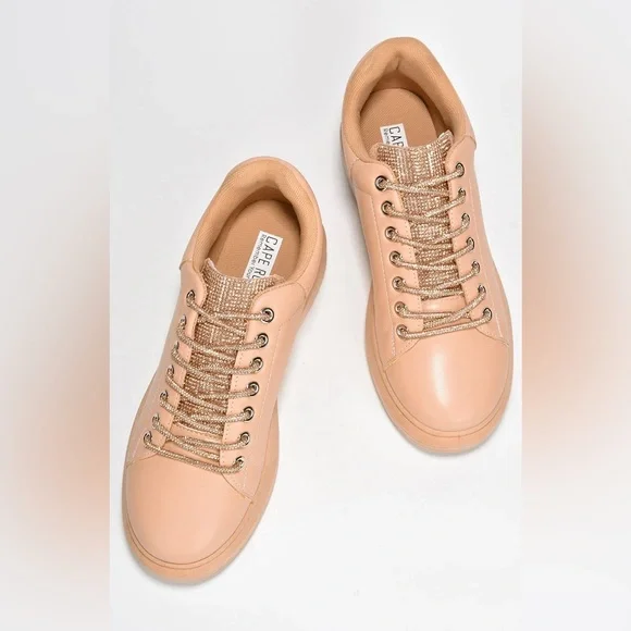 Sale Nude Rose Gold Rhinestone Shoe Lace Rope Sneakers - Picture 6 of 7